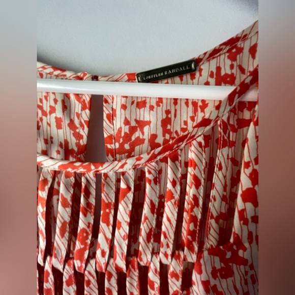 LOEFFLER RANDALL 100% SILK SLEEVELESS KIMONO BLOUSE IN ORANGE & IVORY - SIZE 6 - Picture 5 of 12